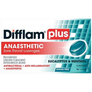 Difflam Plus Sore Throat Lozenges Menthol Eucalyptus 16 Pack