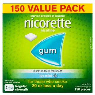 Nicorette Quit Smoking Nicotine Gum Regular Strength 2mg Icy Mint 150 Pack
