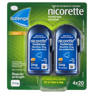 Nicorette Quit Smoking Fruitdrops Lozenge Regular Strength 4 x 20 Pack
