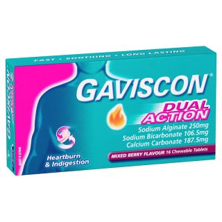 Gaviscon Dual Action Heartburn and Indigestion Relief Mixed Berry 16 Tablets